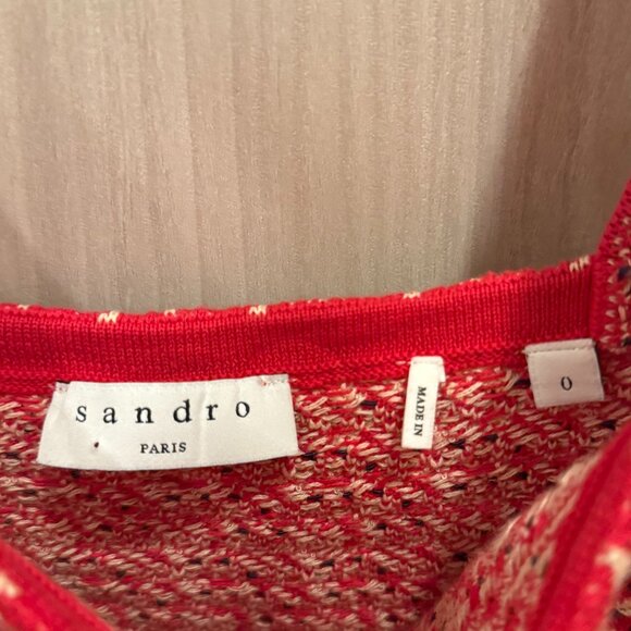 Sandro red and white tweed crop top with pearls, Size: 0 - Picture 4 of 4